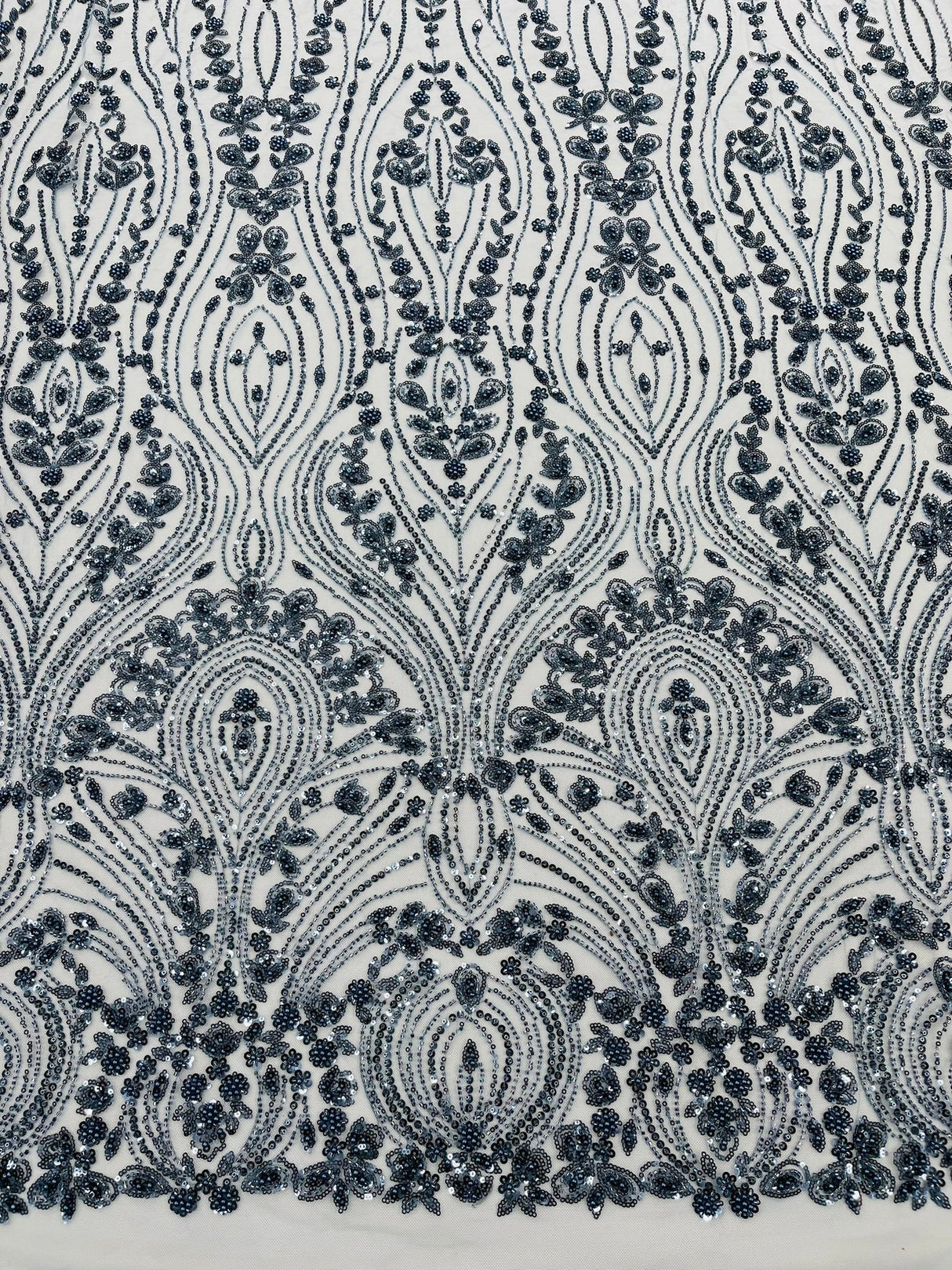 Modern Luxury Beaded Fabric Embroidered On A Mesh Lace Fabric - Beaded Embroidery, 54" Width (1 Yard)