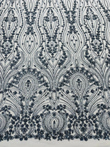 Modern Luxury Beaded Fabric Embroidered On A Mesh Lace Fabric - Beaded Embroidery, 54" Width (1 Yard)