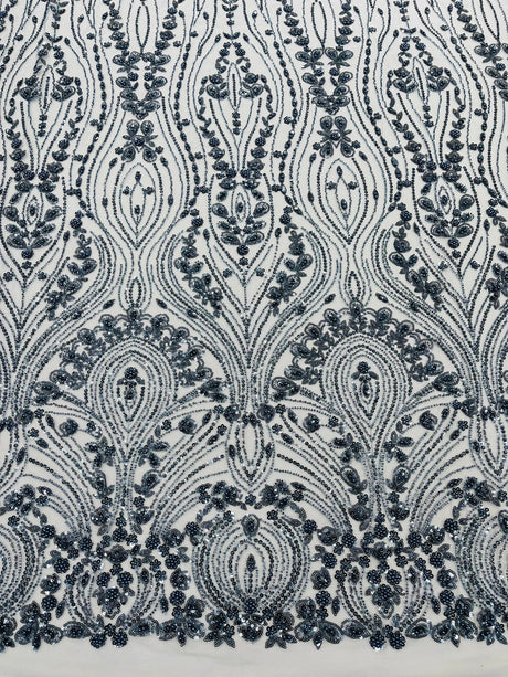 Modern Luxury Beaded Fabric Embroidered On A Mesh Lace Fabric - Beaded Embroidery, 54" Width (1 Yard)