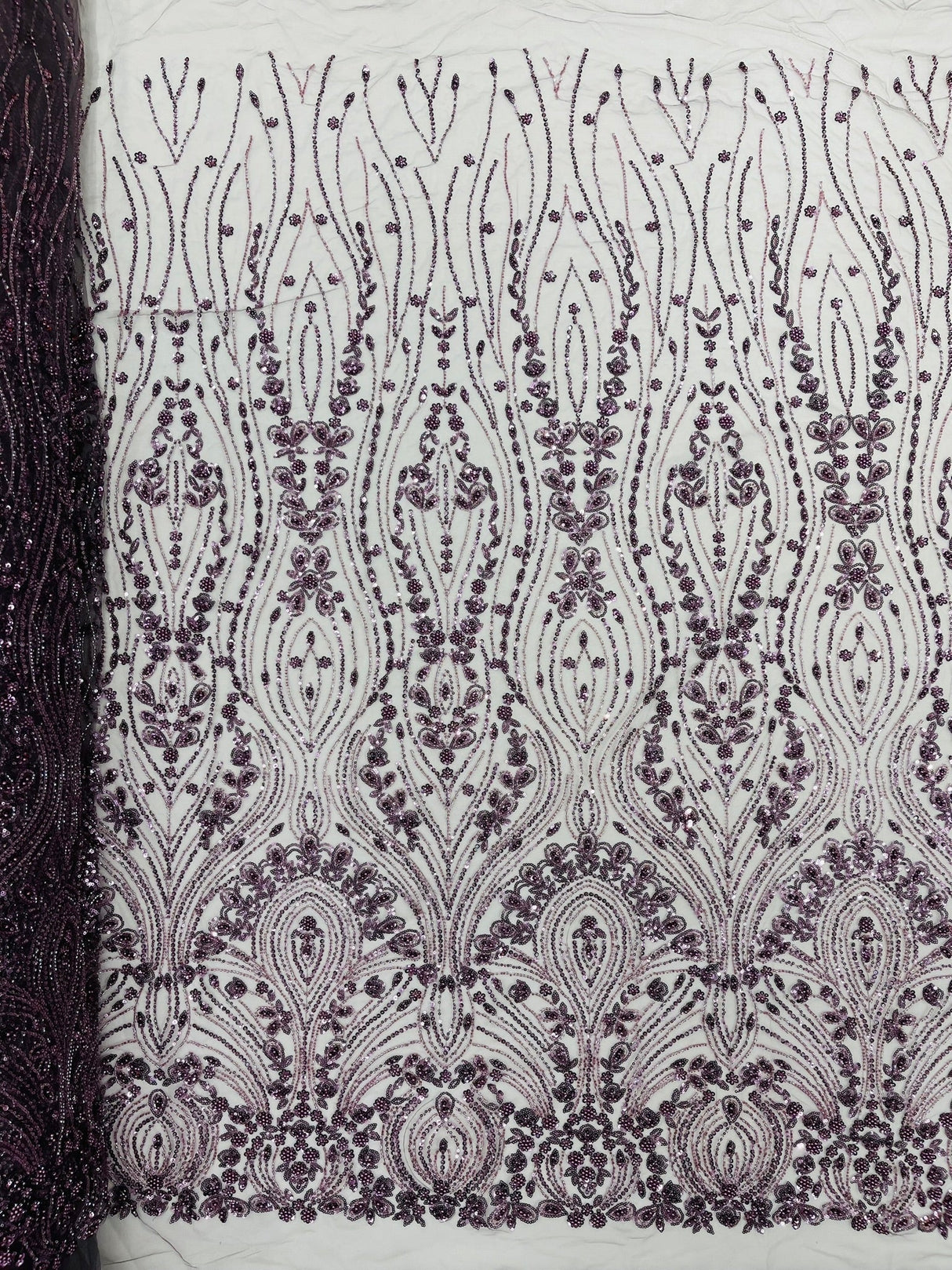 Modern Luxury Beaded Fabric Embroidered On A Mesh Lace Fabric - Beaded Embroidery, 54" Width (1 Yard)