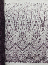 Modern Luxury Beaded Fabric Embroidered On A Mesh Lace Fabric - Beaded Embroidery, 54" Width (1 Yard)