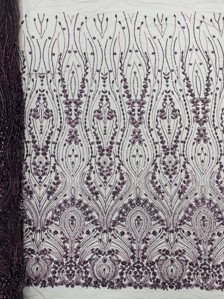 Modern Luxury Beaded Fabric Embroidered On A Mesh Lace Fabric - Beaded Embroidery, 54" Width (1 Yard)