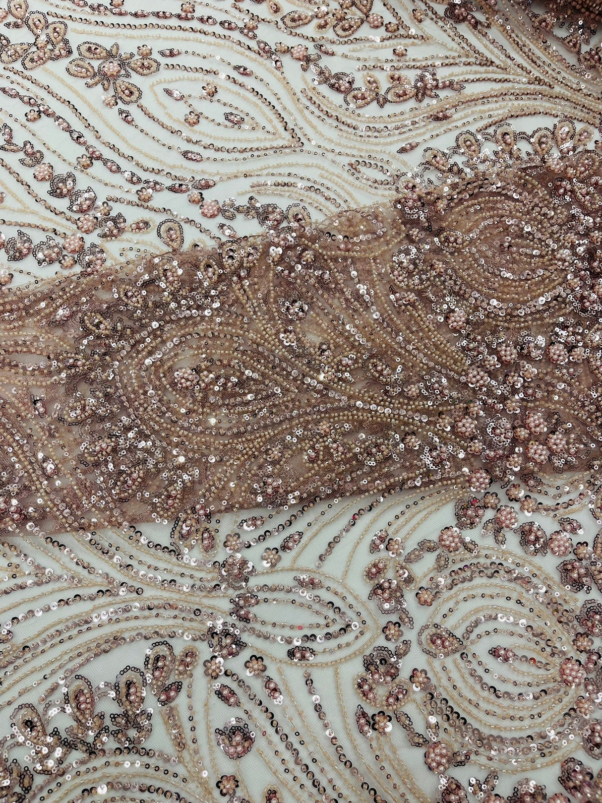 Modern Luxury Beaded Fabric Embroidered On A Mesh Lace Fabric - Beaded Embroidery, 54" Width (1 Yard)