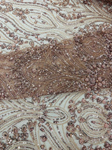 Modern Luxury Beaded Fabric Embroidered On A Mesh Lace Fabric - Beaded Embroidery, 54" Width (1 Yard)