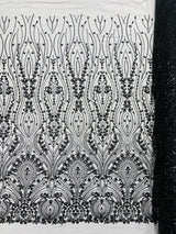 Modern Luxury Beaded Fabric Embroidered On A Mesh Lace Fabric - Beaded Embroidery, 54" Width (1 Yard)