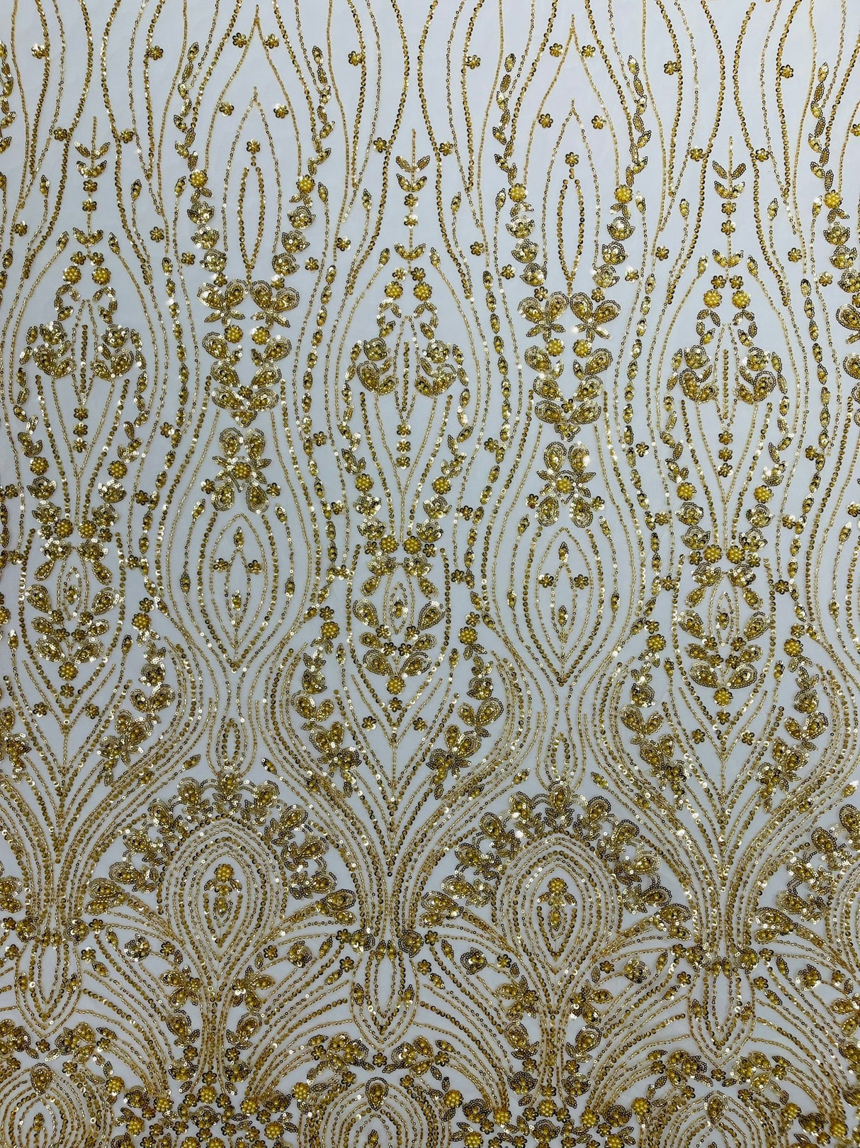 Modern Luxury Beaded Fabric Embroidered On A Mesh Lace Fabric - Beaded Embroidery, 54" Width (1 Yard)