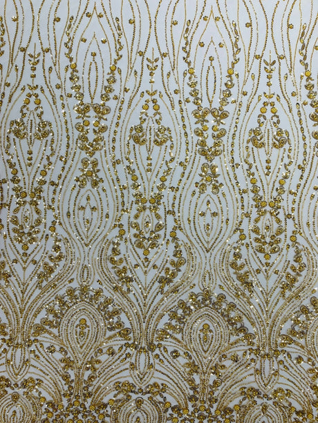 Modern Luxury Beaded Fabric Embroidered On A Mesh Lace Fabric - Beaded Embroidery, 54" Width (1 Yard)
