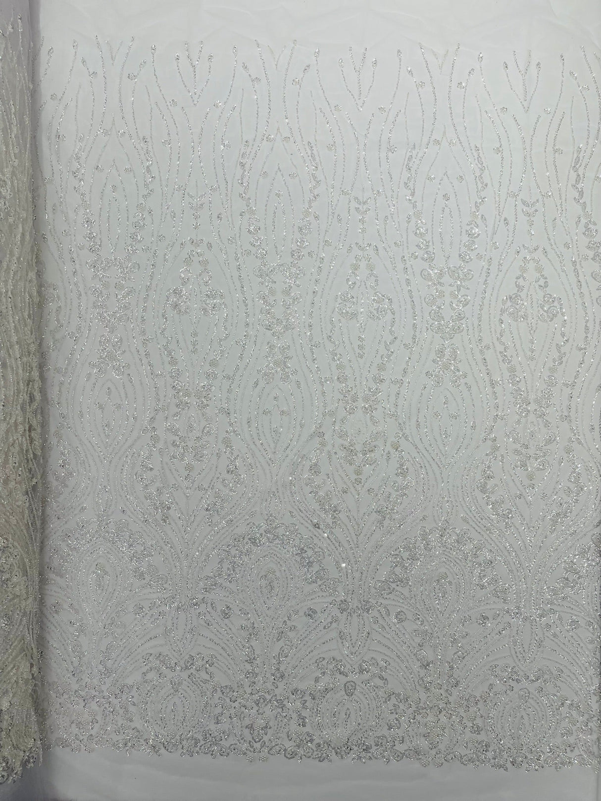 Modern Luxury Beaded Fabric Embroidered On A Mesh Lace Fabric - Beaded Embroidery, 54" Width (1 Yard)