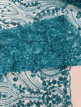 Modern Luxury Beaded Fabric Embroidered On A Mesh Lace Fabric - Beaded Embroidery, 54" Width (1 Yard)