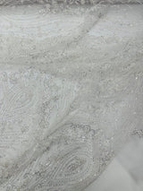 Modern Luxury Beaded Fabric Embroidered On A Mesh Lace Fabric - Beaded Embroidery, 54" Width (1 Yard)