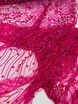 Modern Luxury Beaded Fabric Embroidered On A Mesh Lace Fabric - Beaded Embroidery, 54" Width (1 Yard)