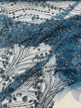 Modern Luxury Beaded Fabric Embroidered On A Mesh Lace Fabric - Beaded Embroidery, 54" Width (1 Yard)