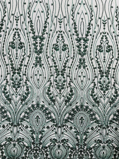 Modern Luxury Beaded Fabric Embroidered On A Mesh Lace Fabric - Beaded Embroidery, 54" Width (1 Yard)
