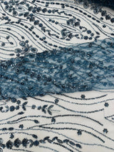 Modern Luxury Beaded Fabric Embroidered On A Mesh Lace Fabric - Beaded Embroidery, 54" Width (1 Yard)