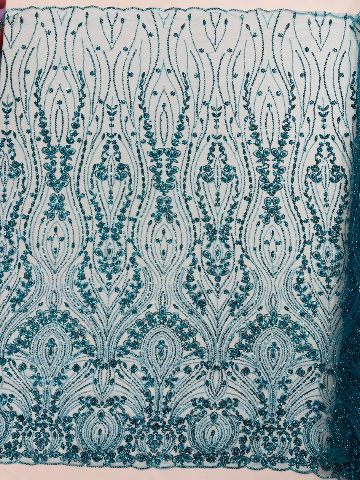 Modern Luxury Beaded Fabric Embroidered On A Mesh Lace Fabric - Beaded Embroidery, 54" Width (1 Yard)