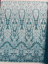 Modern Luxury Beaded Fabric Embroidered On A Mesh Lace Fabric - Beaded Embroidery, 54" Width (1 Yard)