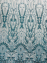 Modern Luxury Beaded Fabric Embroidered On A Mesh Lace Fabric - Beaded Embroidery, 54" Width (1 Yard)