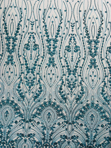 Modern Luxury Beaded Fabric Embroidered On A Mesh Lace Fabric - Beaded Embroidery, 54" Width (1 Yard)