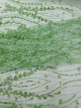 Modern Luxury Beaded Fabric Embroidered On A Mesh Lace Fabric - Beaded Embroidery, 54" Width (1 Yard)
