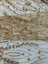Modern Luxury Beaded Fabric Embroidered On A Mesh Lace Fabric - Beaded Embroidery, 54" Width (1 Yard)