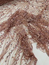 Modern Luxury Beaded Fabric Embroidered On A Mesh Lace Fabric - Beaded Embroidery, 54" Width (1 Yard)
