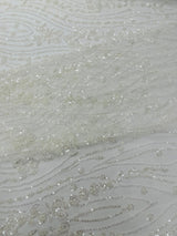 Modern Luxury Beaded Fabric Embroidered On A Mesh Lace Fabric - Beaded Embroidery, 54" Width (1 Yard)