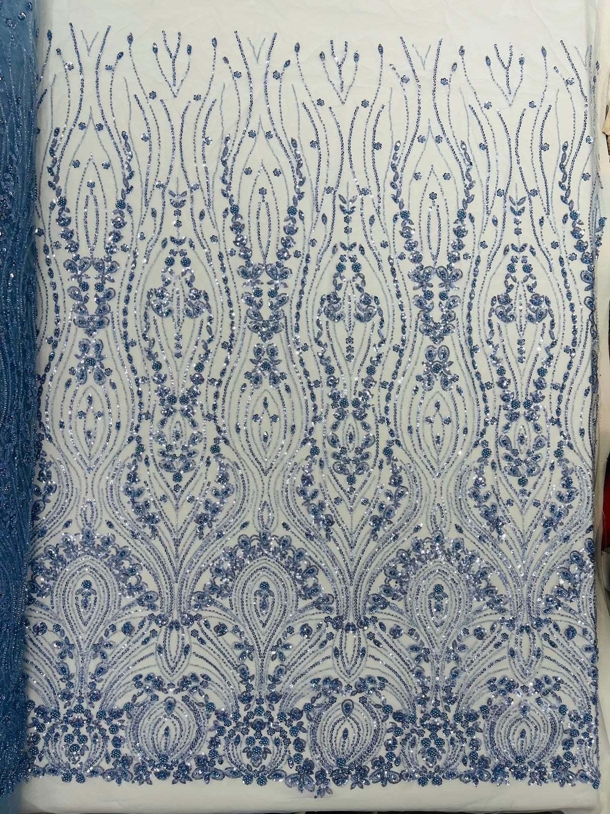Modern Luxury Beaded Fabric Embroidered On A Mesh Lace Fabric - Beaded Embroidery, 54" Width (1 Yard)