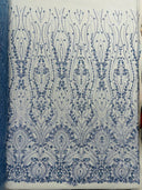 Modern Luxury Beaded Fabric Embroidered On A Mesh Lace Fabric - Beaded Embroidery, 54" Width (1 Yard)