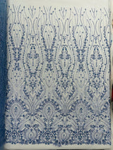 Modern Luxury Beaded Fabric Embroidered On A Mesh Lace Fabric - Beaded Embroidery, 54" Width (1 Yard)