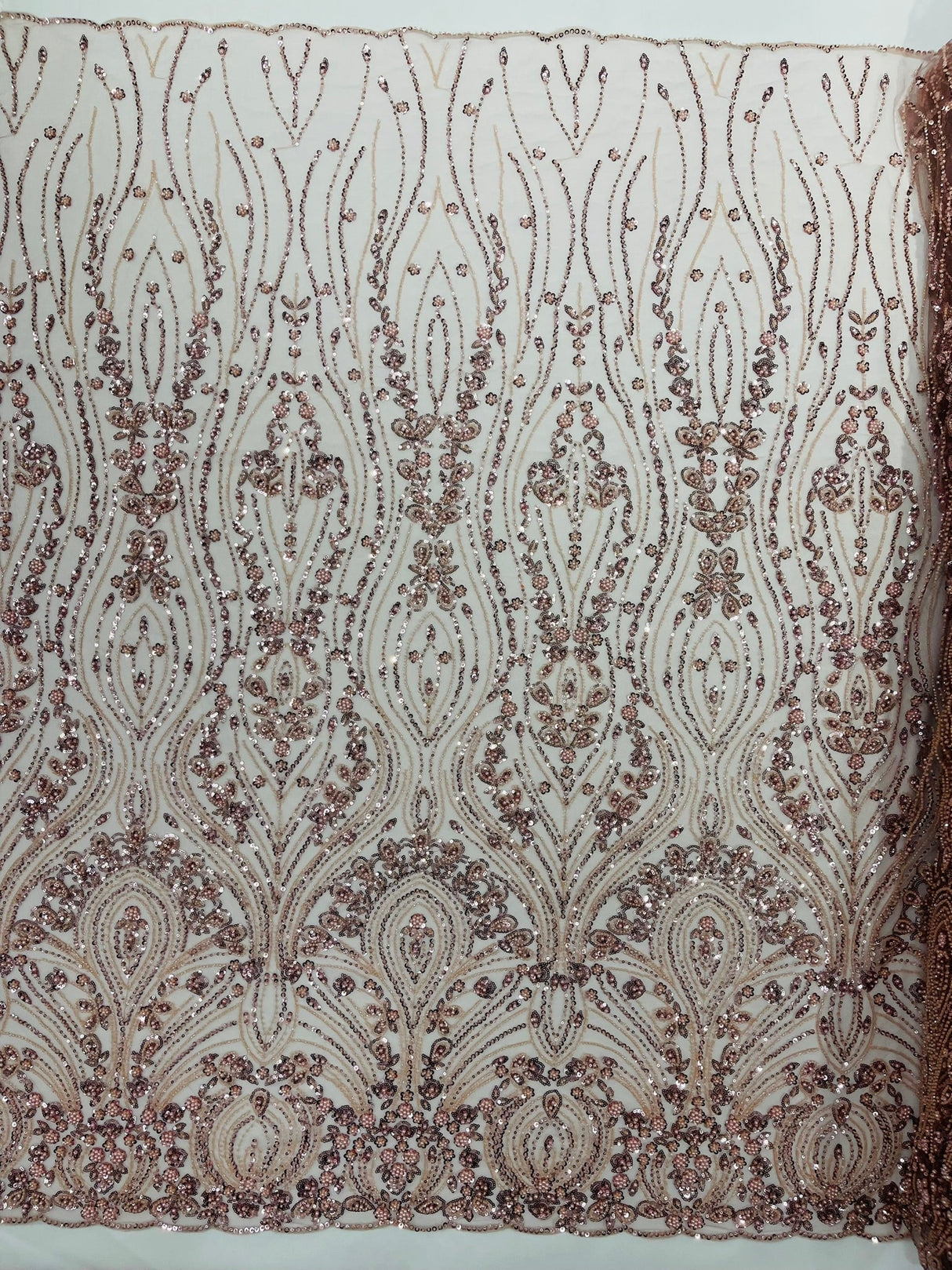 Modern Luxury Beaded Fabric Embroidered On A Mesh Lace Fabric - Beaded Embroidery, 54" Width (1 Yard)