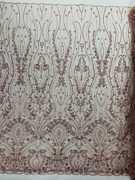 Modern Luxury Beaded Fabric Embroidered On A Mesh Lace Fabric - Beaded Embroidery, 54" Width (1 Yard)