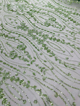 Modern Luxury Beaded Fabric Embroidered On A Mesh Lace Fabric - Beaded Embroidery, 54" Width (1 Yard)