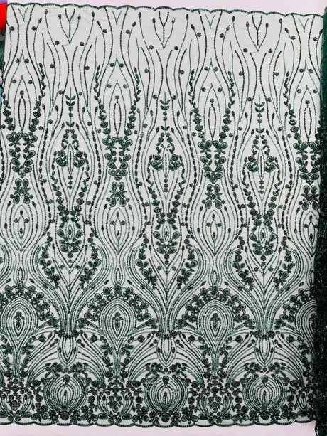 Modern Luxury Beaded Fabric Embroidered On A Mesh Lace Fabric - Beaded Embroidery, 54" Width (1 Yard)