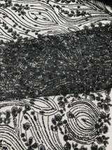 Modern Luxury Beaded Fabric Embroidered On A Mesh Lace Fabric - Beaded Embroidery, 54" Width (1 Yard)