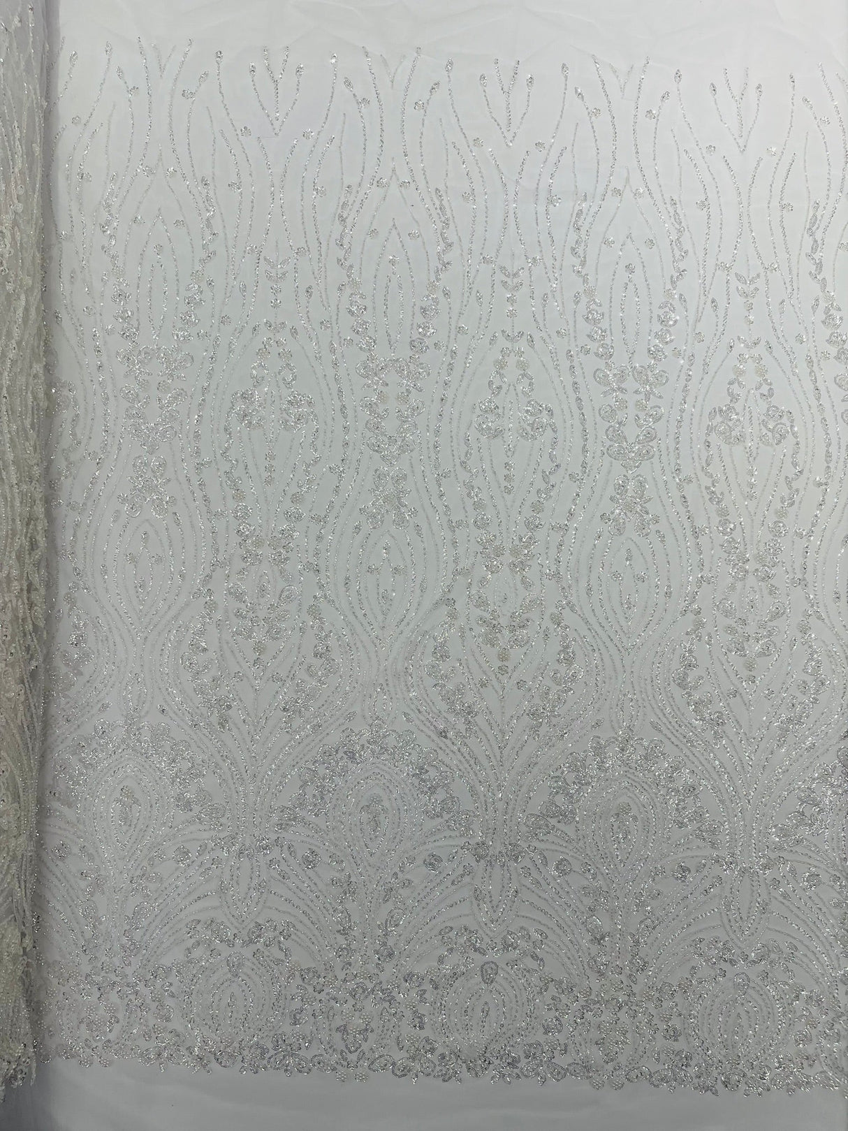 Modern Luxury Beaded Fabric Embroidered On A Mesh Lace Fabric - Beaded Embroidery, 54" Width (1 Yard)