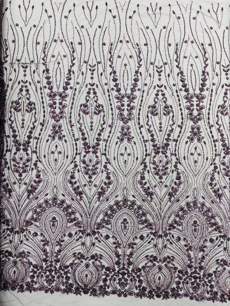 Modern Luxury Beaded Fabric Embroidered On A Mesh Lace Fabric - Beaded Embroidery, 54" Width (1 Yard)