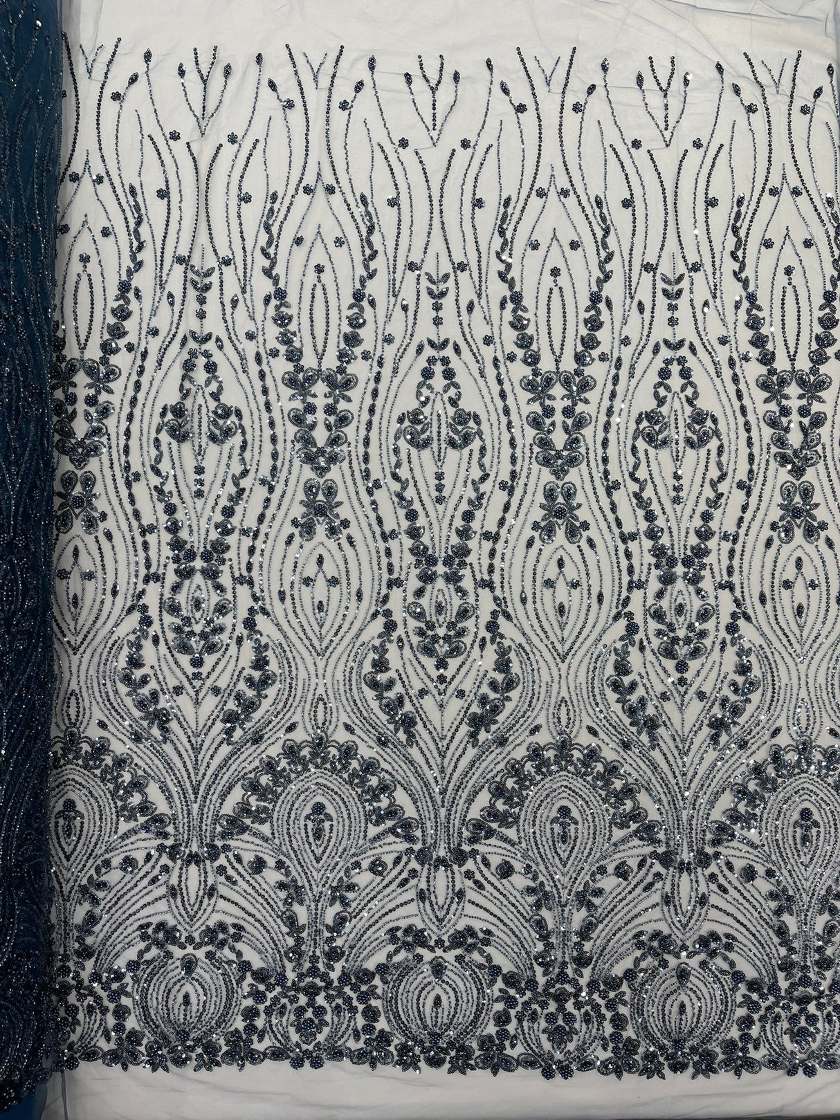 Modern Luxury Beaded Fabric Embroidered On A Mesh Lace Fabric - Beaded Embroidery, 54" Width (1 Yard)