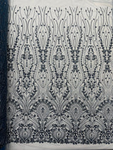 Modern Luxury Beaded Fabric Embroidered On A Mesh Lace Fabric - Beaded Embroidery, 54" Width (1 Yard)