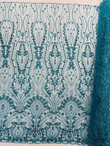 Modern Luxury Beaded Fabric Embroidered On A Mesh Lace Fabric - Beaded Embroidery, 54" Width (1 Yard)