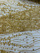 Modern Luxury Beaded Fabric Embroidered On A Mesh Lace Fabric - Beaded Embroidery, 54" Width (1 Yard)
