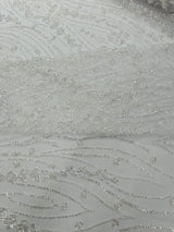 Modern Luxury Beaded Fabric Embroidered On A Mesh Lace Fabric - Beaded Embroidery, 54" Width (1 Yard)