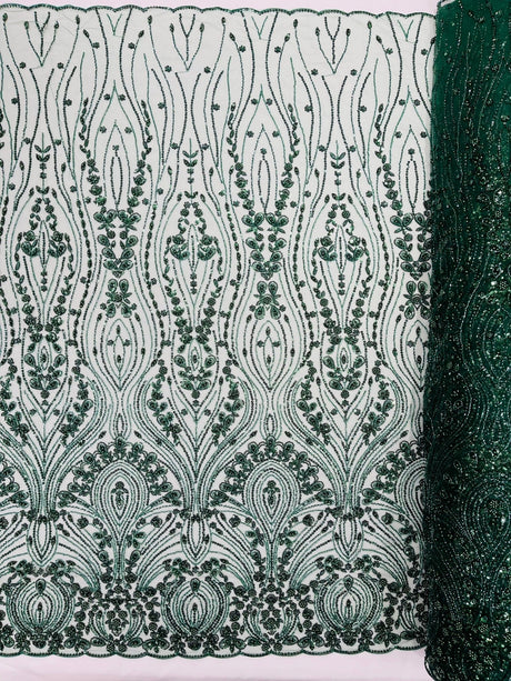 Modern Luxury Beaded Fabric Embroidered On A Mesh Lace Fabric - Beaded Embroidery, 54" Width (1 Yard)