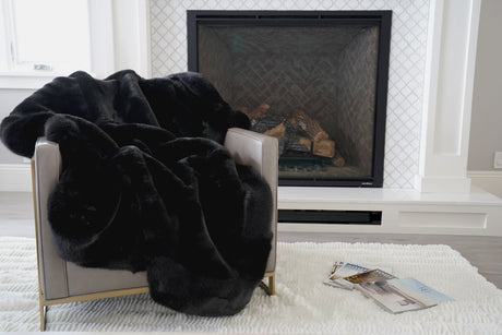 Luxurious Chinchilla Rabbit Faux Fur Throw Blanket Polyester Fabric - Silver/Silver, Green/Green, Snow White/White, Wine On Black, Black On Black, 50" X 60" (1 Piece)