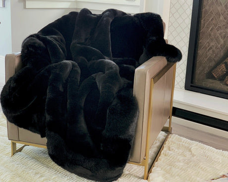 Luxurious Chinchilla Rabbit Faux Fur Throw Blanket Polyester Fabric - Silver/Silver, Green/Green, Snow White/White, Wine On Black, Black On Black, 50" X 60" (1 Piece)
