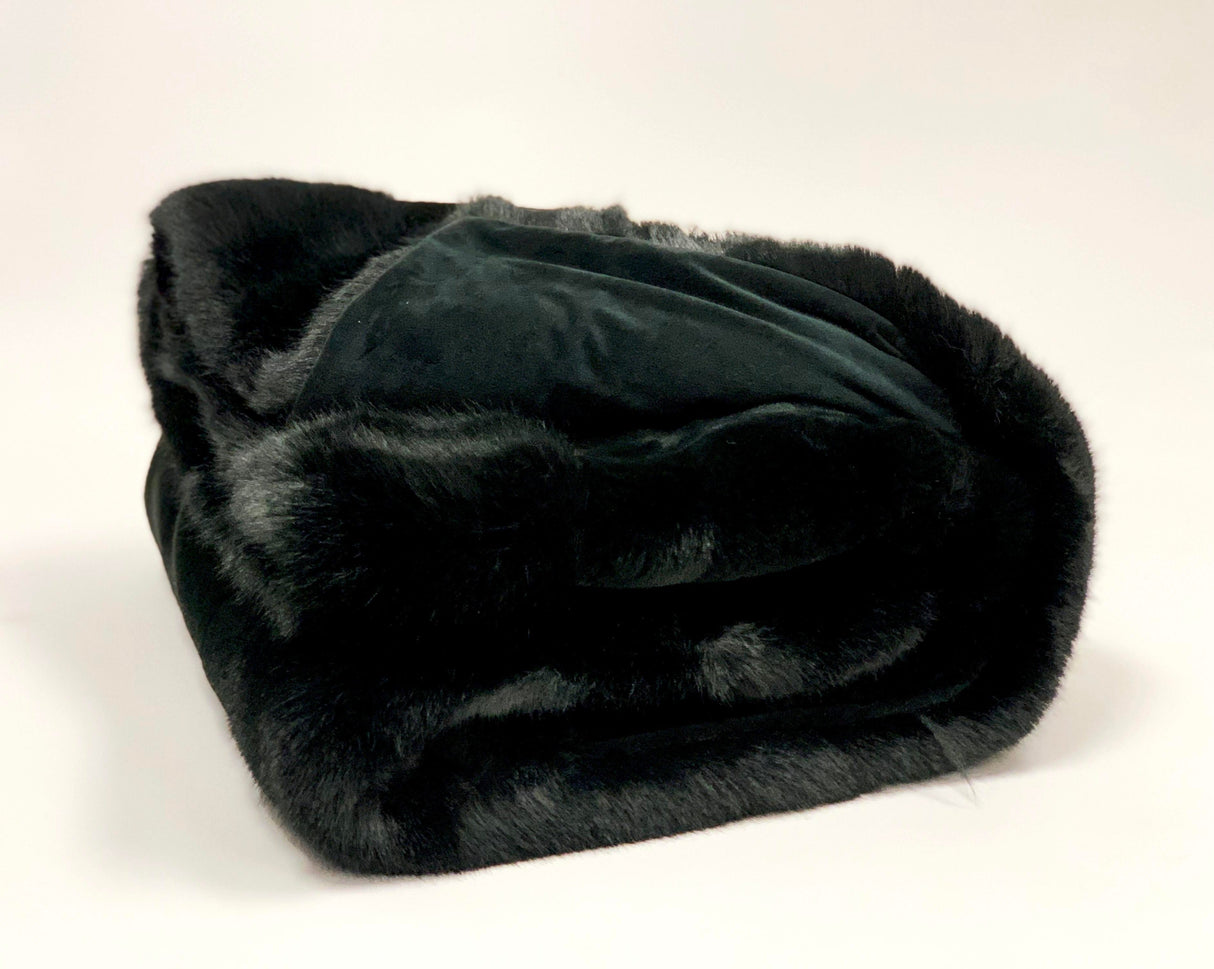 Luxurious Chinchilla Rabbit Faux Fur Throw Blanket Polyester Fabric - Silver/Silver, Green/Green, Snow White/White, Wine On Black, Black On Black, 50" X 60" (1 Piece)
