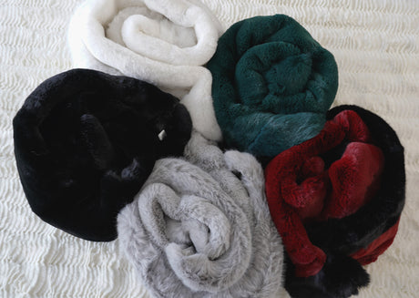 Luxurious Chinchilla Rabbit Faux Fur Throw Blanket Polyester Fabric - Silver/Silver, Green/Green, Snow White/White, Wine On Black, Black On Black, 50" X 60" (1 Piece)