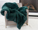 Luxurious Chinchilla Rabbit Faux Fur Throw Blanket Polyester Fabric - Silver/Silver, Green/Green, Snow White/White, Wine On Black, Black On Black, 50" X 60" (1 Piece)