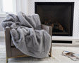 Luxurious Chinchilla Rabbit Faux Fur Throw Blanket Polyester Fabric - Silver/Silver, Green/Green, Snow White/White, Wine On Black, Black On Black, 50" X 60" (1 Piece)