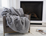 Luxurious Chinchilla Rabbit Faux Fur Throw Blanket Polyester Fabric - Silver/Silver, Green/Green, Snow White/White, Wine On Black, Black On Black, 50" X 60" (1 Piece)