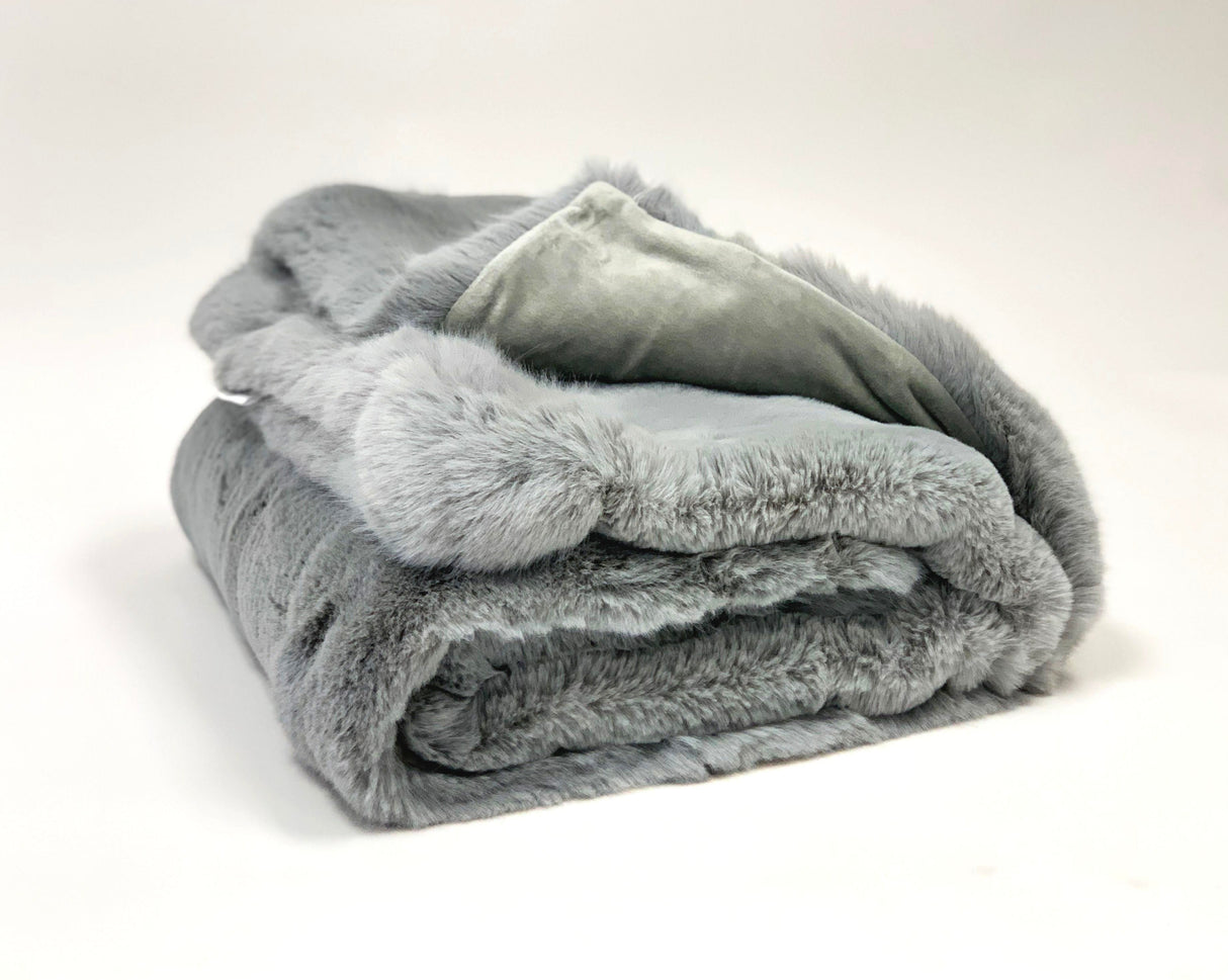 Luxurious Chinchilla Rabbit Faux Fur Throw Blanket Polyester Fabric - Silver/Silver, Green/Green, Snow White/White, Wine On Black, Black On Black, 50" X 60" (1 Piece)